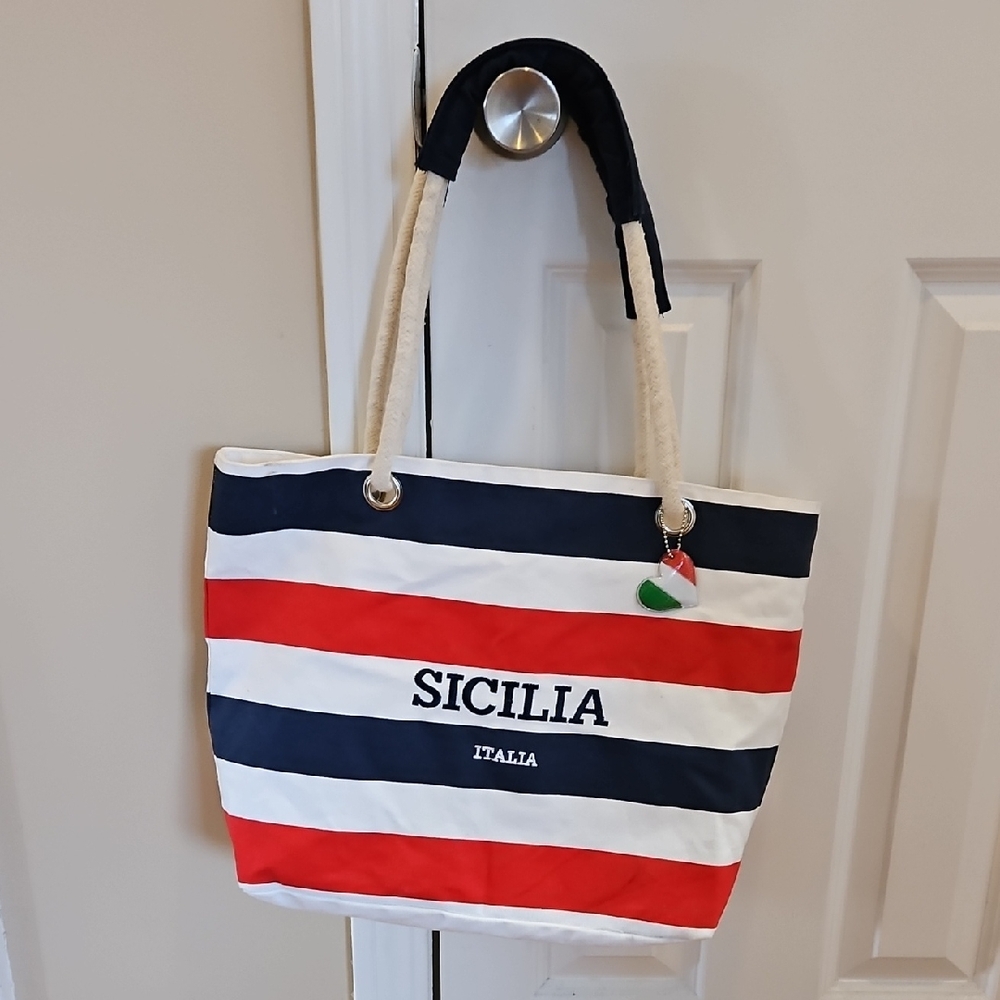 Nautical Themed Tote Bag From Sicily. SICILIA Tote Bag - Red, White, and Blue